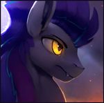  2017 animated bat_pony blinking blue_hair eyebrows fan_character fangs fire friendship_is_magic hair male my_little_pony portrait rodrigues404 slit_pupils solo yellow_eyes 