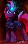  2017 armor broken_horn cute dshou equine eye_scar eyebrows eyelashes female fizzlepop_berrytwist_(mlp) friendship_is_magic hair horn inside looking_at_viewer magic makeup mammal mascara my_little_pony pink_hair pose scar signature smile solo sparks teal_eyes tempest_shadow_(mlp) text unicorn 