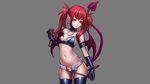  breasts cleavage disgaea etna gloves gray jungon navel necklace panties pointed_ears red_eyes red_hair stockings striped_panties tail twintails underwear wings 