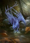  2017 ambiguous_gender blue_eyes day detailed_background digital_media_(artwork) dragon elemental_dragon feral ice_dragon outside sandara scalie solo standing water western_dragon 