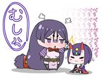  :o absurdly_long_hair angry black_legwear black_panties chibi closed_eyes closed_mouth commentary commentary_request fate/grand_order fate_(series) gem headpiece highres hitting horns japanese_clothes jitome kimono long_hair low-tied_long_hair minamoto_no_raikou_(fate/grand_order) multiple_girls obi off_shoulder oni oni_horns onomatopoeia panties pelvic_curtain puffy_short_sleeves puffy_sleeves purple_eyes purple_hair rei_(rei_rr) sash short_eyebrows short_hair short_sleeves shuten_douji_(fate/grand_order) simple_background sitting smile standing thighhighs translated underwear very_long_hair white_background wide_sleeves 