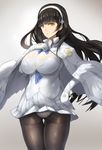  absurdres bangs black_hair black_legwear blue_bow blue_ribbon blush bow breasts buckle cleavage closed_mouth coat commentary_request eyebrows_visible_through_hair flower girls_frontline gloves grey_background hair_flower hair_ornament hairband hand_on_hip hand_on_own_chest highres jacket_on_shoulders large_breasts lingerie long_hair looking_at_viewer open_clothes panties panties_under_pantyhose pantyhose pantyshot qbz-95_(girls_frontline) ribbon riko_(ccllnnhh) shirt simple_background skirt smile solo strap thighhighs thighs underwear very_long_hair white_gloves white_hairband white_panties white_shirt white_skirt wind wind_lift yellow_eyes 