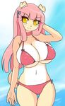  anthro big_breasts breasts canine clothing dog female fur hair lucille_lilac mammal nipple_bulge pink_hair seaside solo sugaru yellow_eyes 