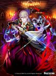  blood candle copyright_name force_of_will gloves japanese_clothes katana male_focus monocle official_art pale_skin pointy_ears ponytail red_eyes solo sword tomida_tomomi weapon white_hair 