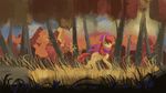  2017 apple_bloom_(mlp) autumn bow cub cutie_mark earth_pony equine female flower forest friendship_is_magic grass hair horse mammal my_little_pony orange_eyes outside paperdrop plant pony red_hair scarf scenic smile solo tree wallpaper windy young 