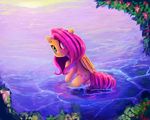  2017 cutie_mark equine feathered_wings feathers female fluttershy_(mlp) friendship_is_magic hair hi_res long_hair mammal miokomata my_little_pony outside partially_submerged pegasus solo water wings 