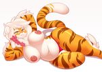  2017 acstlu anthro areola belly big_breasts breasts buxbi_(character) digital_media_(artwork) feline female hair looking_at_viewer mammal navel nipple_piercing nipples overweight overweight_female piercing pink_nose simple_background smile solo stripes thick_thighs tiger voluptuous white_background 