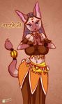 anthro big_breasts blue_eyes breasts cat eyelasehs eyelashes fangs feline female hindi_text jewelry mammal melonleaf midriff navel necklace open_mouth open_smile smile solo text translated veil whiskers wide_hips 