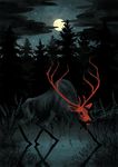  antlers blood cervine chervellefryer cloud creepy dark_theme deer drooling empty_eyes forest full_moon horn male mammal moon night pond saliva sky star starry_sky tree undead water zombie 