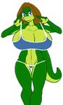  big_breasts blue_eyes breasts brown_hair female hair huge_breasts lizard reptile samantha_brooks sarcolopter scalie solo 