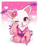  &lt;3 &lt;3_eyes abstract_background absurd_res accessory better_version_at_source blep blush breasts clothing cute digimon feline female flat_chested flower gatomon hairpin hi_res humanoid japanese_clothing kimono long_tail looking_at_viewer mammal one_eye_closed partially_exposed_breasts plant purple_eyes seductive simple_background small_breasts smile solo tongue tongue_out tory wink 