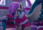  2017 christmas christmas_tree clothing cutie_mark equine female feral fluttershy_(mlp) friendship_is_magic gift hair holidays inside mammal my_little_pony pegasus rodrigues404 smile solo tree wings 