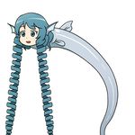 :d absurdly_long_hair animal_ears blue_eyes blue_hair drill_hair eyebrows_visible_through_hair fish head_fins human_head long_hair open_mouth simple_background smile solo ssack touhou twin_drills very_long_hair wakasagihime wakasagihime_(fish) what white_background 