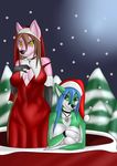  aventis aventis_vixxx big_breasts blue_hair bracelet breasts breasts_squeeze brown_hair canine christmas clothed clothing covering female fox fur green_fur hair hat holidays jewelry mammal necklace nude nun outside pentagram pink_fur rosabella santa_claus snow wolf 