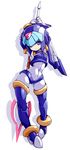  1girl android arms_behind_head blue_eyes bodystocking bodysuit bracelet full_body gloves headgear heal helmet leviathan_(rockman) looking_at_viewer rockman rockman_zero shadow simple_background solo spear thigh_boots weapon white_background white_gloves wide_hips 