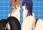  2girls agent_aika alisa_southerncross animal_ears artist_name artist_request ass back bare_arms bare_legs bare_shoulders bent_over blue_hair breasts brown_eyes cropped_legs crossover cum cum_in_pussy delmo eyebrows eyebrows_visible_through_hair fake_animal_ears female from_behind golden_delmo hair_bobbles hair_ornament keroro_gunsou long_hair looking_at_viewer looking_back low_twintails multiple_girls orange_hair pantyhose petoriyacowa_rie pink_eyes pussy thighs twintails uncensored 