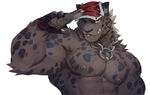  2017 4_fingers abs anthro baseball_cap clothed clothing feline fingerless_gloves gloves hat jewelry male male_focus mammal muscular muscular_male necklace nipples null-ghost panther pecs rubido_(null-ghost) smile solo topless 