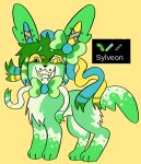 2023 :3 alternate_color bared_teeth bow_ribbon clenched_teeth coontail_hair countershading ear_piercing eeveelution emoji english_text eyelashes facial_piercing fakemon fangs feral fur generation_6_pokemon green_body green_fur hi_res hypnotic_eyes insane jackrabbit_(artist) laboratory_equipment laboratory_glassware lip_piercing looking_at_viewer male nintendo paws piercing pokemon pokemon_(species) ribbons ribbons_(anatomy) scientific_instrument smile smirk solo sylveon teeth teeth_showing test_tube text