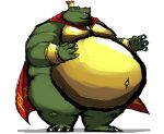 anthro belly big_belly bracelet cape claws clothing comerboy75 crocodilian crown donkey_kong_(series) gem headgear hi_res jewelry king_k._rool male navel nintendo overweight overweight_anthro overweight_male reptile scalie smile smiling_at_viewer smirk smirking_at_viewer solo standing teeth