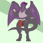  anthro balls barzillai big_bulge bulge clothing dewclawpaw dragon hair horn jockstrap male muscular muscular_male shirt solo standing tank_top underwear wings 