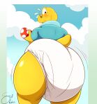 absurd_res anthro big_diaper blush bodily_fluids clean_diaper clothing diaper embarrassed extremius_amphibious fungus hi_res hoodie koopa koops male mario_bros mushroom nintendo paper_mario paper_mario:_the_thousand_year_door rear_view scalie solo sweat sweatdrop thick_thighs topwear