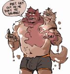 2023 anthro blep bodily_fluids bound brent_(werewolfyaoi) brown_body brown_fur bulge canid canine canis clothed clothing duo encasement english_text forced forced_transformation fur glistening glistening_body goo_creature goo_transformation hi_res looking_at_hand male male/male mammal mid_transformation mischievous_smile open_mouth simple_background speech_bubble standing sweat takeover text tongue tongue_out transformation underwear underwear_only were werecanid werecanine werewolf werewolfyaoi whiskers white_background wolf