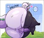 2023 absurd_res anthro backsack balls big_butt biped butt clothing digital_media_(artwork) generation_6_pokemon genitals goodra half-erect hi_res huge_butt huge_thighs hyper hyper_butt hyper_hips hyper_thighs legwear looking_back male nintendo penis pokemon pokemon_(species) presenting presenting_hindquarters rear_view simple_background smile solo thefluffyrey69 thick_thighs thigh_highs wide_hips