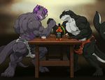  alcohol anthro arm_wrestling balls barzillai beverage cetacean clenched_teeth clothing compression_artifacts duo male mammal marine muscular muscular_male nipples orca penis standing teeth torn_clothing underwear vein wfa whale 