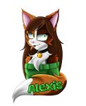 alexis_chernisky_(alexisthewanderer) alpha_channel anthro artzyfoxxi bell blep bobby_pin breasts brown_body brown_fur brown_hair bust_portrait calico_cat choker clothing domestic_cat ear_piercing felid feline felis female fluffy fluffy_chest fluffy_tail freckles freckles_on_ears freckles_on_face fur green_clothing green_eyes hair hi_res jewelry jingle_bell long_hair mammal necklace orange_body orange_fur piercing pink_nose portrait solo tail tongue tongue_out white_body white_fur