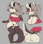 2023 anthro areola areola_slip big_breasts breasts butt caliginous canid canid_demon clothing collar demon female hellhound helluva_boss hi_res loona_(helluva_boss) mammal red_sclera spiked_collar spikes thong underwear