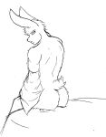 albino_rabbit anthro bed bernard_berrisford butt caesarmeow clothing furniture hair hair_bun hi_res lagomorph late leporid male male/male mammal night nude rabbit shirt sketch solo topwear undressing