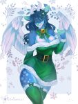 absurd_res anthro breasts christmas christmas_clothing clothed clothing deer digital_media_(artwork) female fur hair hi_res holidays horn mammal simple_background solo stelladraco wings