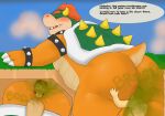 anthro big_butt bowser butt butt_sniffing dialogue duo eyes_closed fart fart_cloud fart_sniffing farting_on_another farting_on_face human ivory-dove koopa male male/male mammal mario mario_bros nintendo nose_to_anus obese obese_male overweight overweight_male raised_tail scalie size_difference sniffing speech_bubble tail