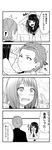  /\/\/\ 1boy 1girl 4koma :d arms_up bangs bangs_pinned_back blush cellphone comic cup drinking_glass drinking_straw eyebrows_visible_through_hair greyscale hairband hairband_removed hands_up highres karasuma_ryuu kentaurosu laughing long_hair long_sleeves looking_at_another matsuno_chiya monochrome motion_lines neckerchief no_hairband open_mouth original own_hands_together phone school_uniform serafuku sleeves_past_wrists smartphone smile sparkle speech_bubble spoken_exclamation_mark sweatdrop table translation_request trembling 