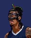  1boy basketball basketball_jersey basketball_uniform dark_skin ja_morant jersey long_hair looking_at_viewer male_focus memphis_grizzlies non-web_source real_life simple_background solo sportswear 