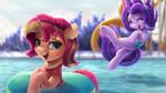  16:9 2017 clothing cutie_mark duo equestria_girls equine female feral friendship_is_magic hair hi_res hooves horn mammal multicolored_hair my_little_pony open_mouth outside starlight_glimmer_(mlp) sunset_shimmer_(eg) swimsuit two_tone_hair underhoof unicorn vanillaghosties wallpaper water 