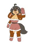 anthro big_breasts breasts canid canine canis christmas christmas_clothing cleavage clothed clothing domestic_dog female gloves handwear hi_res holidays komenuka_inaho mammal open_mouth simple_background smile solo waving_hand white_background