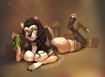  anthro big_breasts black_hair blue_eyes breasts digital_media_(artwork) featureless_breasts feline female hair lying mammal on_front saber-toothed_cat smile solo viga 