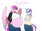 &lt;3 anthro anthrofied belly big_belly blue_eyes clothing crossed_arms equid equine female friendship_is_magic fur hasbro hi_res horn mammal my_little_pony pink_body pink_fur princess_cadance_(mlp) purple_eyes redxbacon twilight_velvet_(mlp) unbirthing unicorn vaginal vore white_body white_fur winged_unicorn wings