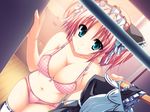  akaza amasaka_miko bra breasts cleavage game_cg henshin_3 may-be_soft navel panties pink_hair thighhighs underwear 