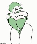 animated areola big_breasts breasts clothed clothing female gardevoir generation_3_pokemon green_hair hair hi_res humanoid looking_at_viewer mammal nintendo nipples not_furry open_mouth phil_sux pink_eyes pokemon pokemon_(species) simple_background smile solo tongue white_body