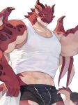 abs absurd_res anthro clothing dragon hi_res male muscular muscular_anthro muscular_male pecs red_body red_scales scales shirt spikes spikes_(anatomy) tank_top topwear underwear wings yed