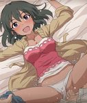  1girl :d black_hair blush breasts censored clothed_sex dark_skin happy_sex hetero idolmaster idolmaster_cinderella_girls jewelry looking_at_viewer lying md5_mismatch medium_breasts missionary mosaic_censoring natalia_(idolmaster) necklace on_back open_clothes open_mouth panties panties_aside penis pov purple_eyes pussy sex short_hair short_shorts shorts shorts_around_one_leg side-tie_panties smile solo_focus spread_legs sweat tomu_(tomubobu) underwear vaginal white_panties 