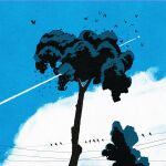  ball baseball bird blue_sky building cloud day highres iida_kento leaf no_humans original outdoors power_lines scenery simple_bird sky tree 