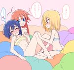  :d antenna_hair barefoot blonde_hair blue_bra blue_eyes blue_hair blue_panties blush bra camisole commentary_request convenient_arm female_orgasm fff_threesome fingering flip_flappers group_sex hand_on_another's_knee heart holding_hands kokomine_cocona long_hair looking_at_another multiple_girls nose_blush nude open_mouth orange_hair orgasm panties papika_(flip_flappers) pillow purple_eyes pussy_juice saliva short_hair sitting smile sou_(mgn) speech_bubble sweat threesome translated underwear yayaka yuri 