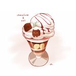  animal-themed_food banana banana_slice brownie_(food) cat chai_(drawingchisanne) chocolate chocolate_syrup commentary_request cup english_text food food_focus fruit garnish ice_cream no_humans original parfait 