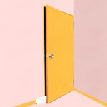  door doorknob envelope highres iida_kento indoors no_humans open_door original still_life wooden_door 