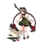  1girl aged_down animal_ear_hairband animal_ears animal_sticker bamboo_shoot black_footwear black_shorts bow bowtie box braid brown_hair cardboard_box closed_mouth dress fake_animal_ears full_body girls&#039;_frontline green_dress gun gun_on_back hair_bow hair_ornament hairband hairclip kan_(rainconan) long_hair looking_at_viewer low_twin_braids mary_janes mouse official_alternate_costume official_art open_box panda purple_eyes red_bow red_bowtie rifle safety_scissors scissors scroll scrunchie shirt shoes short_sleeves shorts shorts_under_dress simple_background sks socks solo standing star_(symbol) third-party_source transparent_background twin_braids type_56_carbine_(girls&#039;_frontline) type_56_carbine_(panda-eared_seamstress)_(girls&#039;_frontline) very_long_hair watch weapon weapon_on_back white_shirt white_socks winding_key wrist_scrunchie wristwatch yellow_scrunchie 
