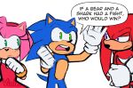 2020 amy_rose anthro being_watched blue_body clothing dialogue echidna english_text eulipotyphlan female gloves green_eyes group handwear hedgehog hi_res knuckles_the_echidna looking_at_another male mammal monotreme pink_body purple_eyes red_body sega signature simple_background sonic_the_hedgehog sonic_the_hedgehog_(series) speech_bubble text trio violetmadness7