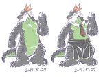  2017 anthro clothed clothing dragon eastern_dragon eyewear glasses horn kemono looking_at_viewer male necktie nude scalie sirokitten2 solo standing tongue tongue_out topless タイガーこねこ 